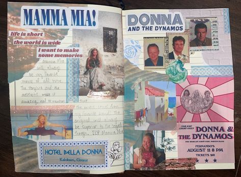 Scrapbook Movie Page, Mamma Mia Scrapbook, Mamma Mia Diary, Mamma Mia Journal, Movie Scrapbook, Collage Notebook, Notebook Scrapbook, Shot Book, Journal 2024