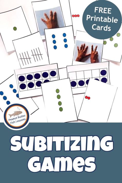 Subitizing is a key number sense skill that is critical to building a strong math foundation.  Print these FREE subitizing cards and then play one of the six games with your children. #subitizing #math #kindergarten #firstgrade Mental Math Kindergarten, Free Number Sense Printables, Subitizing Kindergarten, Subitizing Games, Subitizing Cards, Subitizing Activities, Teach Addition, Math Worksheets For Kids, Butter Fish