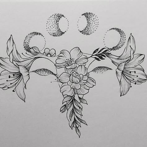 Floral Uterus Tattoo, Midwife Tattoo, Fertility Tattoo, Uterus Tattoo, Uterus Art, Feminist Tattoo, Tattoo Project, Feminine Art, Feminine Tattoos