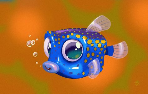 #boxfish #fish #bluefish #sea #characterdesign #character #animals #cartoon #illustration #digitalillustration #digitalpainting #art Boxfish Tattoo, Ocean Mural, Animals Cartoon, Happy Things, Marine Animals, Cartoon Illustration, Cartoon Animals, Piggy Bank, Mural