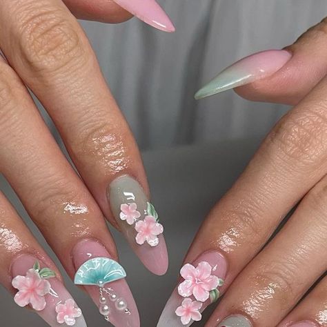 Chuu Nails, Lotus Nail Art, Lilly Nails, Lotus Nails, Magical Nails, Jasmine Nails, Fish Nails, Nailart Ideas, Tulip Nails