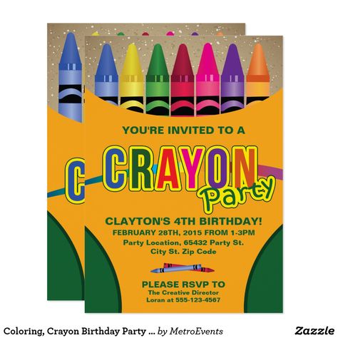 Crayon Birthday Party, Crayola Party, Crayola Birthday Party, Crayon Birthday Parties, Coloring Party, Crayon Party, Baseball First Birthday, Painting Birthday Party, Retirement Party Invitations