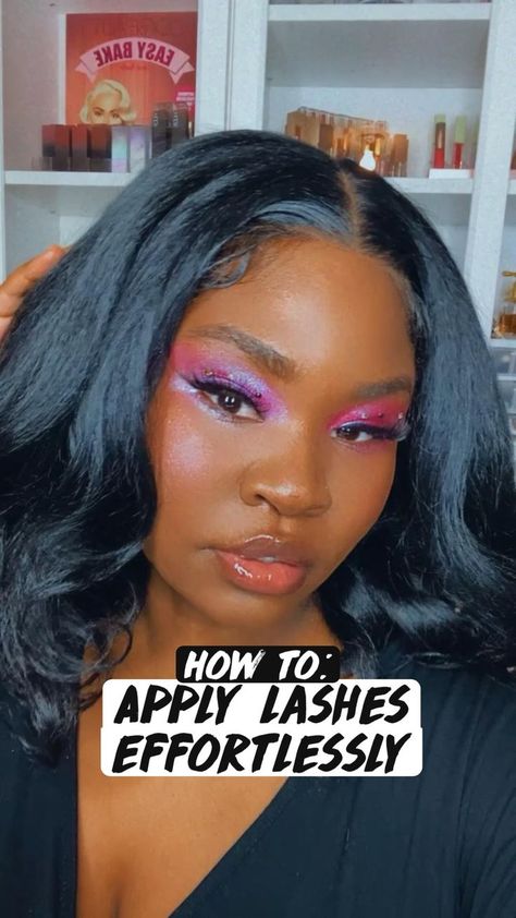 Apply false lashes effortlessly in 5 simple steps! in 2022 | Hair makeup, False eyelash applicators, Makeup tutorial Glue Eyelashes, Eyelashes How To Apply, Face Makeup Tutorial Video, Apply Lashes, Eyelashes Tutorial, Applying False Lashes, Birthday Vibes, Slay The Day, Makeup 101