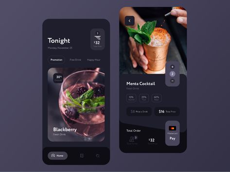 Drink Order App Concept by Angel Villanueva on Dribbble Cocktail Website Design, Website Prototype, Cocktail App, Application Ui Design, Ux Writing, App User Interface, Ui Design Mobile, Mobile App Design Inspiration, App Interface Design