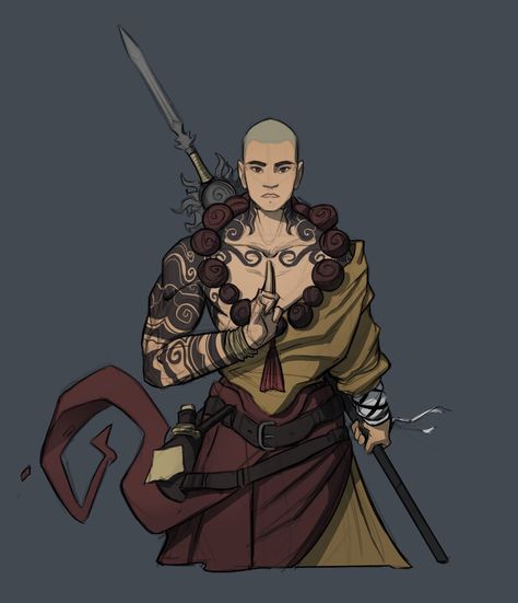 Dnd Commission, Monk Dnd, Dnd Party, Arte Grunge, Avatar Characters, Dungeons And Dragons Characters, Martial Artists, Dnd Art, Fantasy Concept Art