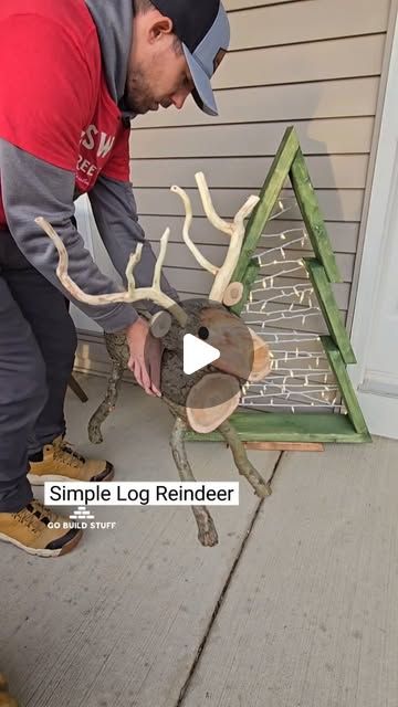 Twig Reindeer Diy, Reindeer Made Out Of Logs, Christmas Logs Decorations, Reindeer Tracks, Stick Reindeer, Log Reindeer, Instagram Log, Reindeer Christmas Decorations, Reindeer Diy