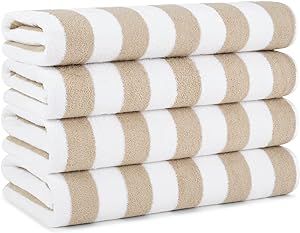 Arkwright Oversized California Beach Towels - (Pack of 4) Absorbent, Quick Drying, Ringspun Cotton Pool Towel, Perfect for Hotel, Spa Hot Tub, and Bath, 30 x 70 in, Beige Hotel Towels, Striped Beach Towel, Large Beach Towels, Cotton Beach Towel, Pool Towel, Spa Towels, Towel Collection, California Beach, Spa Hot Tubs