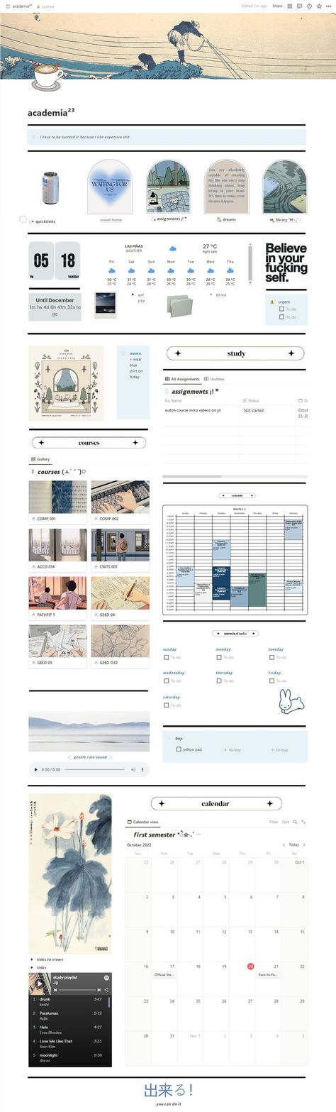 academia, university 2023 notion ❝this is a light mode version of the original dark mode. ❝ inspired by @catgirlganyu on Pinterest ; TEMPLATE: https://ko-fi.com/s/cc30225dcc #notion #academia #university #college #template #notiondesign #productivity #cloudji University Notion, 2023 Notion, Study Planner Free, Notion Workspace, Notion Setup, Pinterest Template, Meal Planner Template, Student Life Hacks, Small Business Planner