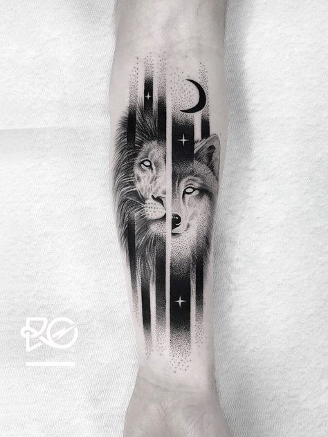 Tattoos Representing Strength, Tattoo Stockholm, Wolf Tattoos Men, Lion Tattoo Sleeves, Wolf Tattoo Sleeve, Night Lords, Lion Head Tattoos, Cool Forearm Tattoos, Wolf Tattoo Design