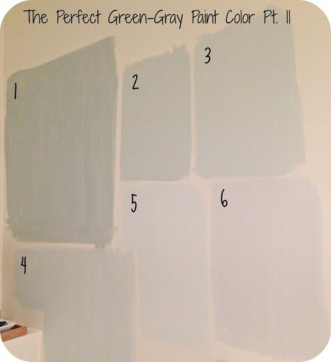 Searching for the Perfect Green-Gray paint color.  1. Pewter Tray by Behr  2. Gray Cashmere by Benjamin Moore   3. Healing Aloe by Benjamin Moore   4. Lime Light by Behr   5. Gray Lake by Benjamin Moore 6. Paper White by Benjamin Moore    (All paints were color matched at Home Depot using either Behr or Glidden testers) Healing Aloe Benjamin Moore, Behr Gray, Bathroom Paint Colors Behr, Paint Colors Home Depot, Healing Aloe, Green Grey Paint, Gallon Of Paint, Gray Cashmere, I Did It Again