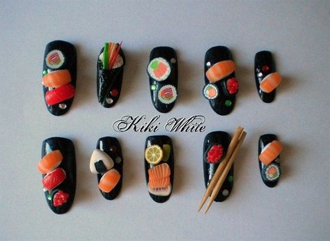 sushi nail art 3dnail Art, Sushi Nails, Japan Nail Art, Food Nail Art, Food Nails, Idea Nail, 3d Nail Art Designs, Crazy Nail Art, Sushi Art