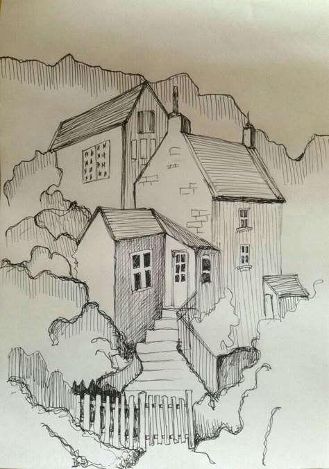 Pen Art Work, Pen Art Drawings, Architecture Drawing Art, 수채화 그림, House Drawing, Arte Inspo, Pencil Art Drawings, Landscape Drawings, Urban Sketching