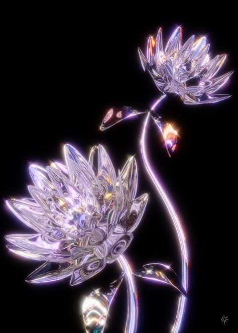 Lotus, chrome and crystal, 3D artwork - Lightness expressed throught these soothing and minimalist flowers. Enyl Stray Radiohead Lotus Flower, Cybercore Flowers, Dark Lotus Flower, Glowing Lotus, Glowing Lotus Flower, Pretty Gif, Glowing Flowers, Backgrounds For Your Phone, Futurism Art