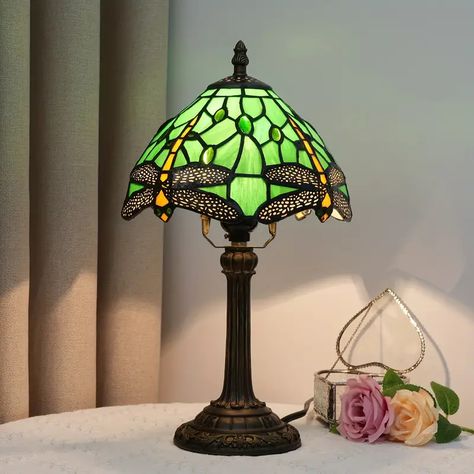 Dragonfly Lamp, Lamps Decor, Nightstand Lamps, Stained Glass Night Lights, Stained Glass Table Lamps, Tiffany Style Table Lamps, Tiffany Stained Glass, Nightstand Lamp, Antique Gift