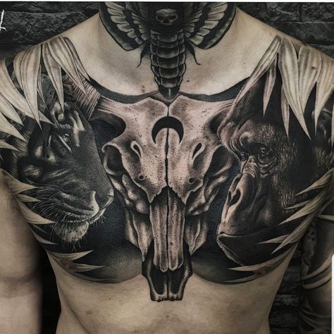 Tiger Chest Tattoo, Chest Tattoo Designs For Men, Chest Tattoo Simple, Gorilla Tattoos, Chest Tattoos For Men, Husband Tattoo, Chest Ideas, Chakra Tattoo, Gorilla Tattoo