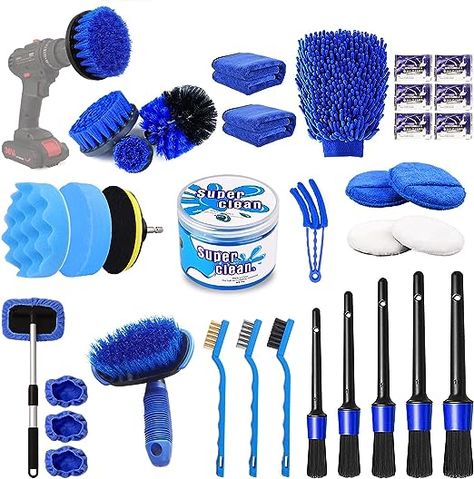 35PCS Car Detailing Brush Set, Car Detailing kit, Auto Detailing Drill Brush Set, Car Detailing Brushes, Car Wash Kit with Cleaning Gel, Car Cleaning Tools Kit for Interior,Exterior, Wheels, Dashboard Washer Cleaning, Glass Washer, Car Detailing Kit, Car Wash Mitt, Windshield Cleaner, Washing Towels, Vehicle Care, Drill Brush, Clean Bathroom