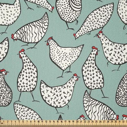 East Urban Home Ambesonne Chicken Fabric By The Yard, Childish Doodle With Minimalist Stripes Dots Farm Organic Abstract | Wayfair Chicken Fabric, Organic Abstract, Chicken Art, Art Storage, Black And White Wallpaper, Bird Illustration, Monoprint, Bold Graphics, White Wallpaper