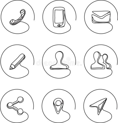 Continuous line drawing icons - contacts locations. Continuous line drawing - isolated layered easy-edit vector illustration in EPS10 format royalty free illustration Drawing Icons, Line Doodles, Sign System, Graphic Design Photoshop, Continuous Line Drawing, Logo Line, Continuous Line, Creative Icon, Ads Creative