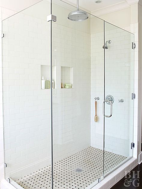 Frameless Shower Enclosure Subway Tiles Bathroom, Bathroom Shower Design, Frameless Shower Enclosures, Tub Surround, Shower Pan, Frameless Shower, Corner Shower, Bath Room, Bathroom Renos