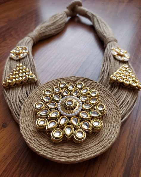 Snehal Jewels on Instagram: “New arrival! Beautiful neckwear Price-2150/- Colours available Contact us:+91 9910225390 Cash on delivery available! . . #neckwear…” Handmade Jewellery Design, Fabric Jewelry Necklace, Diy Necklace Designs, Diy Jewelry Set, Earrings Diy Handmade, Diy Fabric Jewellery, Handmade Fabric Bags, Antique Jewellery Designs, Fabric Jewellery