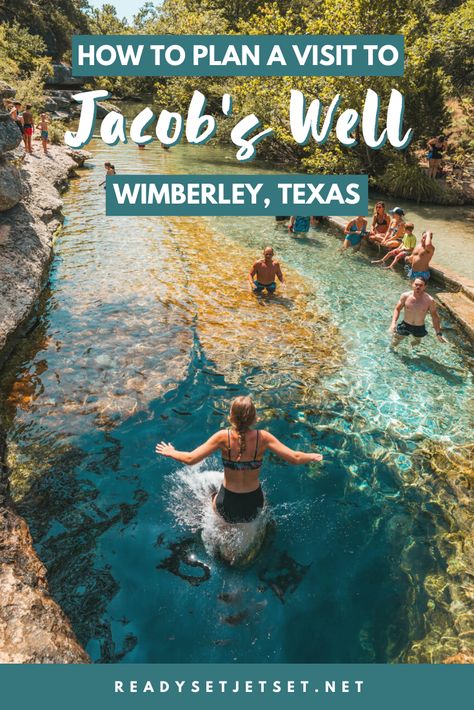 How To Visit Jacob's Well Natural Area in Wimberley, Texas // One of the best swimming holes in the Central Texas Hill Country! Jacobs Well Texas, Texas Vacation Spots, Aesthetic Cowboy, Texas Aesthetic, Texas Swimming Holes, Jacobs Well, Wimberley Texas, Hamilton Pool, Texas Adventure