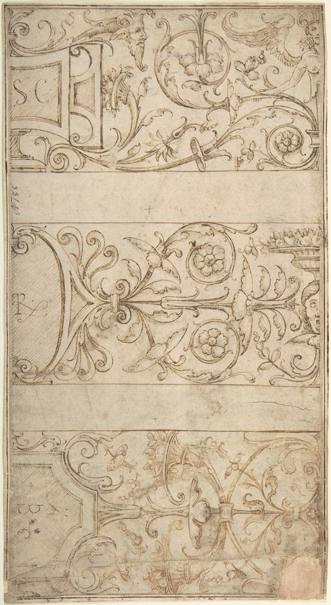 Neoclassical Pattern, Italian Wallpaper, Italian Pattern, 16th Century Art, Ornamental Pattern, Ornament Drawing, A3 Poster, Classic Image, Italian Art