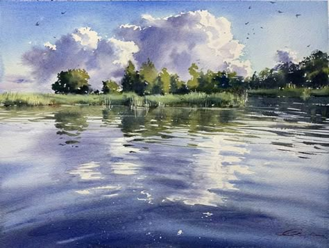 Watercolor Scenery, Modern Canvas Painting, Watercolor Art Landscape, Arte Grunge, Flow Painting, Canvas Art Projects, Watercolor Sky, Watercolor Water, Watercolor Pictures