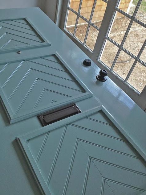 Front Door Makeover BM palladian blue Transform Front Door, Simple Front Door Ideas, Exterior Door Makeover Diy, Metal Door Makeover, Exterior Door Makeover, Mobile Home Front Door, Half Moon Door, Entry Door Decor, Front Door Transformation