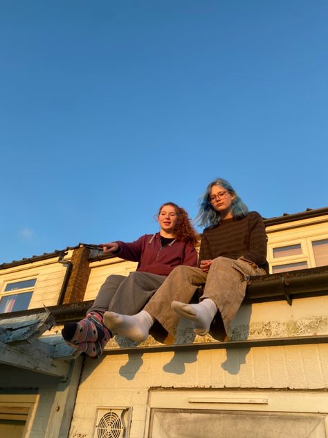 Person Sitting On Top Of Building, Sitting On Roof Pose Reference, Person Sitting On Rooftop, Sitting On Rooftop Reference, Sitting On Rooftop Drawing Reference, Person On Top Of Building, Couple Sitting Next To Each Other, Sitting On Roof Reference, Sitting On Roof Drawing