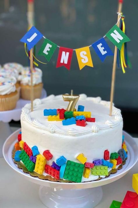 Lego Birthday Party Shirt, Lego Pasta, Colorful Balloon Arch, Lego Torte, Lego Birthday Party Ideas, Lego Party Decorations, Rose Kitchen, Lego Birthday Cake, Lego Themed Party