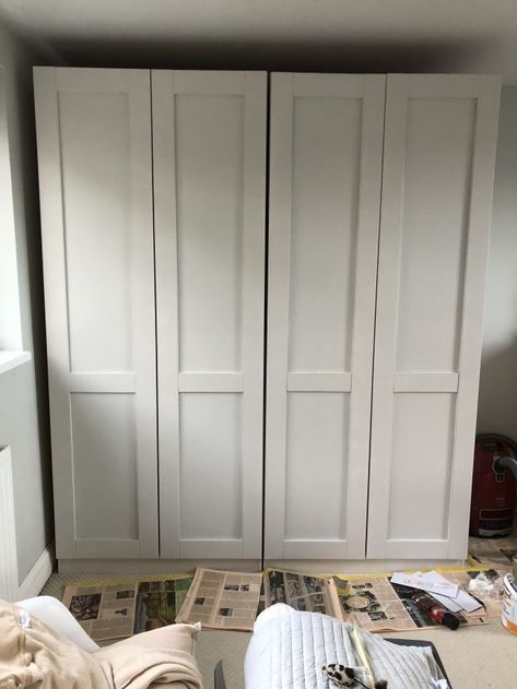 Upcycling Fitted Wardrobes, Diy Wardrobe Ideas Budget, Wardrobe Makeover Diy, Wardrobe Doors Makeover, Old Wardrobe Makeover, Ikea Brimnes Wardrobe, Brimnes Wardrobe, Fitted Wardrobe Doors, Dresser Alternative