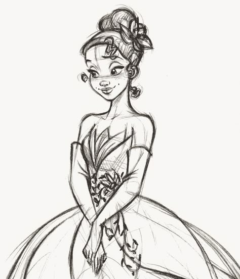 Sketches Disney Characters, Drawing Sketches Disney, Sketches Disney, Princess Sketches, Tiana Disney, Disney Character Drawings, Easy Disney Drawings, Animation Ideas, Disney Drawings Sketches