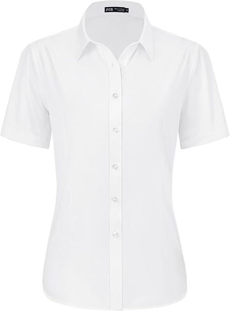 J.VER Womens Button Down Shirts Easy Care Short Sleeve Stretch Casual Dress Shirts White X-Small at Amazon Women’s Clothing store White Dress Shirt Short Sleeve, Blouses Business Casual, Elegant Smart Casual, Womens Dress Shirt, Women Short Sleeve Shirt, Business Casual Tops, Formal Shorts, Business Casual Top, Women's Button Down Shirt