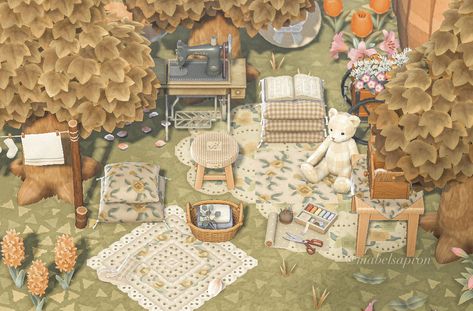 Acnh Laundry, Anch Ideas, Cottagecore Ideas, Sewing Corner, Acnh Inspiration, Acnh Cottagecore, Animal Crossing 3ds, Animals Crossing, Qr Codes Animal Crossing