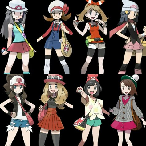 Pokemon Oc Female Trainer, Pokemon Poses, Pokemon Outfits, Pokemon Trainer Outfits, Female Pokemon Trainers, Female Trainers, Pokemon Gym Leaders, Pokemon Video Games, Pokémon Trainers