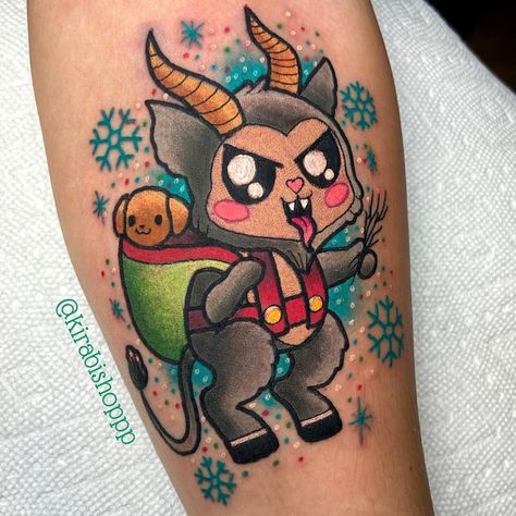 Krampus Tattoo Design, Creepmas Tattoo, Gingerbread Tattoo, Krampus Tattoo, Holiday Tattoos, Christmas Pinata, Sarah Tattoo, Christmas Tattoos, Austin Tattoo