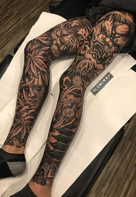 Pin em Tatuagens Masculinas Japanese Leg Tattoo, Ems Tattoos, Best Leg Tattoos, Full Leg Tattoos, Grunge Tattoo, Forarm Tattoos, Muster Tattoos, Skeleton Hand Tattoo, Inspiration Tattoos