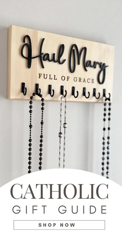 Hail Mary Family Rosary Hanger Wall Catholic Birthday Gift Her Religious Gift Catholic Home Decor Rosary Holder Wall Mount Godparent Gift - Etsy How To Display Rosaries, Catholic Gifts For Kids, Living Spiritually, Rosary Hanger, Rosary Holder, Catholic Wall Decor, Catholic Sacraments, Catholic Home Decor, Catholic Home