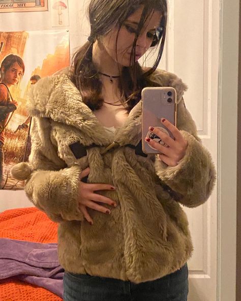 fluffy jacket y2k soft warm style Y2k Fluffy Jacket, Jacket Fluffy, Y2k Soft, Fluffy Jacket, Texas Chainsaw, Y2k Fashion, Chainsaw, Fur Coat, Hunting