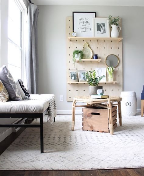 Wonderfully Made: One Room Challenge {W6}: DIY Giant Pegboard Burlap Table Runner Diy, Giant Pegboard, Large Pegboard, Entry Room, Famous Interior Designers, Garage Makeover, Room Challenge, Talk Of The Town, Home Organisation