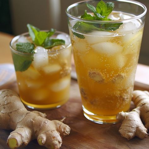 🍋 Refresh yourself with Homemade Ginger Ale! 🍹✨ #GingerAle #RefreshingDrink Homemade Ginger Ale Ingredients: Fresh ginger, grated (1/4 cup) Water (2 cups) Sugar (1 cup) Lemon juice (1/4 cup) Club soda (4 cups) Ice cubes Mint leaves for garnish Instructions: In a saucepan, combine grated ginger, water, and sugar. Simmer for 10 minutes. Strain ginger syrup and let cool. In a pitcher, mix ginger syrup, lemon juice, and club soda. Serve over ice and garnish with mint leaves. 🌟 Fizzy, refreshi... Mocktails Using Ginger Ale, Mocktail With Ginger Ale, Ginger Beer Pineapple Mocktail, Homemade Ginger Ale Healthy, Ginger Bug Ginger Ale, Homemade Ginger Ale, Cozy Fall Recipes, Ginger Water, Ginger Syrup