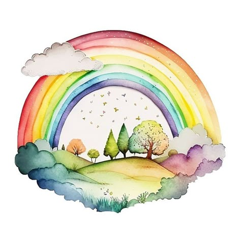 Rainbow Canvas Painting, Rainbows And Sunshine, Rainbow Drawing, Rainbow Clipart, October Art, Rainbow Canvas, Watercolor Beginner, Easy Drawings For Kids, Kids Room Wall Decor