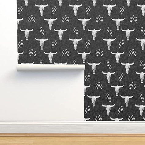 Nursery Bohemian, Cow Wallpaper, Southwest Print, Desert Southwest, Grey Nursery, Southwest Desert, Stick On Wallpaper, Cow Skull, Drawer Liner