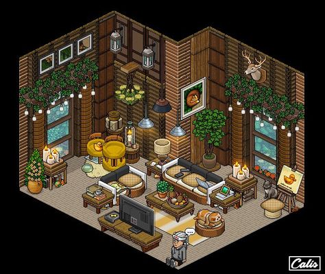 Habbo Hotel, Mekka Islam, Pixel Art Landscape, Kare Kare, Isometric Drawing, Cabin Art, Room Ideas Aesthetic, Rooms Ideas, Isometric Art