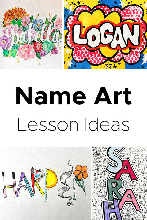 I love starting the school year with a name art lesson. It helps learn kids’ names and kick start the creativity for the year. Here’s some of my favorite name art lessons that also incorporate a variety of artistic skills, art history and self expression. Pop Art Name Project, Grade 2 Name Art, Name Art Elementary, Names Design Art, First Art Lesson Of The Year, Name Art Activities, Kids Art Projects Elementary, Name Art Ideas, Name Art For Kids