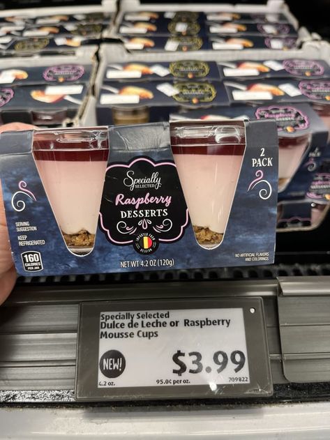 Aldi Desserts, Mousse Dessert Cups, Aldi Finds, Cheap Groceries, Sparkling Lemonade, Raspberry Desserts, Irish Butter, Raspberry Mousse, Seasonal Desserts