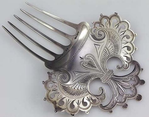 Dominick and Haff Antique Sterling Silver Hair Comb Antique Hair Combs, Silver Hair Comb, Vintage Hair Combs, Vintage Hair Accessories, Hair Adornments, Hair Combs, Hair Decorations, Hair Ornaments, Hair Sticks