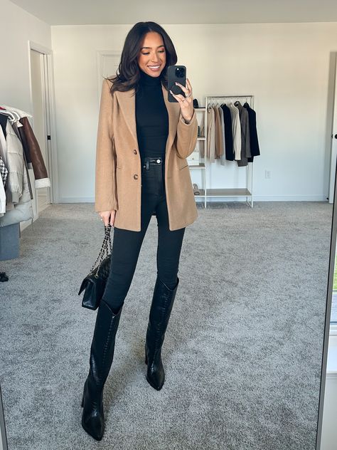 Wool-Blend Blazer Coat curated on LTK Light Brown Blazer Outfits For Women, Blazer And Turtleneck Outfits, Caramel Blazer Outfit, Light Brown Blazer Outfit, Europe Fashion Fall, Tan Blazer Outfits Women, Wool Blazer Outfit, Camel Blazer Outfits Women, Tan Blazer Outfit