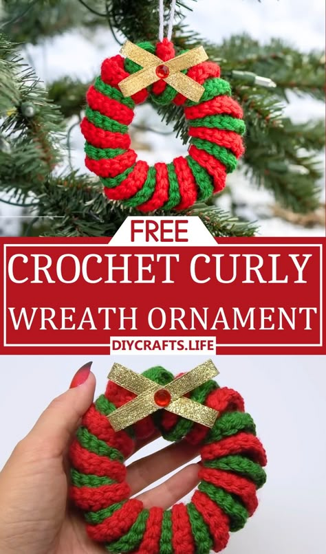 Easy Crochet Christmas Wreath Ornament Patterns - DIY Crafts Free Crochet Xmas Patterns, Crochet Products Ideas, Crocheted Christmas Ornaments Patterns, Crocheting Christmas Ornaments, Crochet Christmas Crafts Free Patterns, Xmas Crochet Ornaments, Christmas Ornaments Crochet Pattern, Christmas Crochet Gifts Free Patterns, Easy Crochet Holiday Gifts