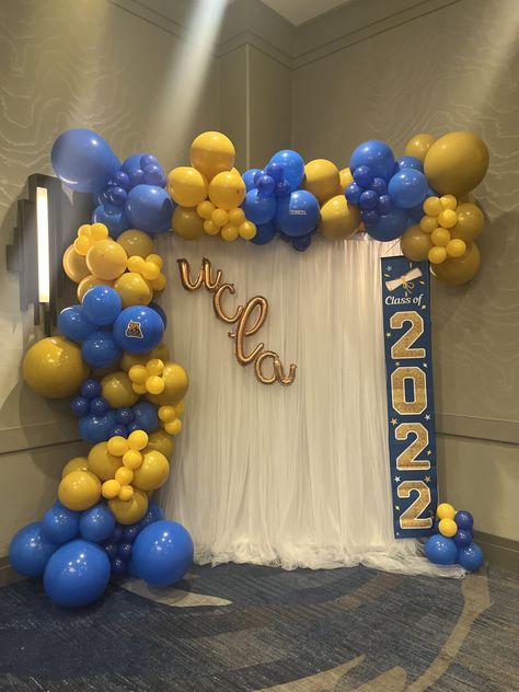 #balloongarland #uclaparty #graduationballoons #uclagraduationparty #blueandyellowballoons #ucladecor #balloonsartist Ucla Party Decorations, Ucsd Graduation Party, Ucla Graduation Party Ideas, Blue And Yellow Graduation Party Ideas, Blue And Yellow Graduation Party, Yellow And Blue Party, Blue And Yellow Backdrop, Ucla Party, College Grad Party Decor